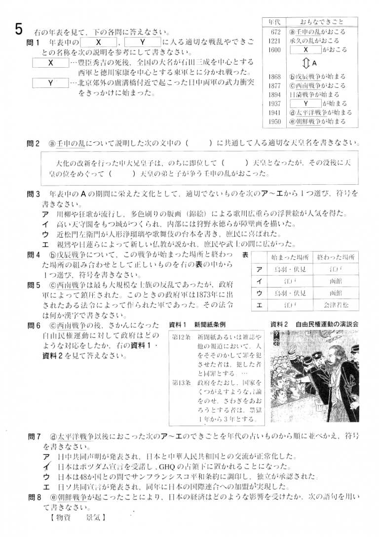 H28年度 第2回金沢市統一テスト 出題内容分析【社会編】