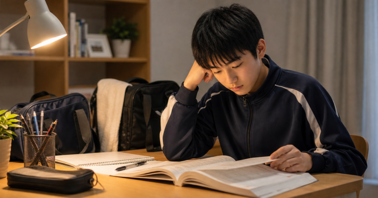 部活後に期末テスト勉強をする中学生のアイキャッチ画像
