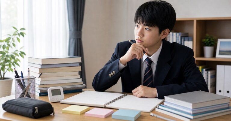 高2の夏前に大学受験の学習計画を考える高校生のアイキャッチ画像